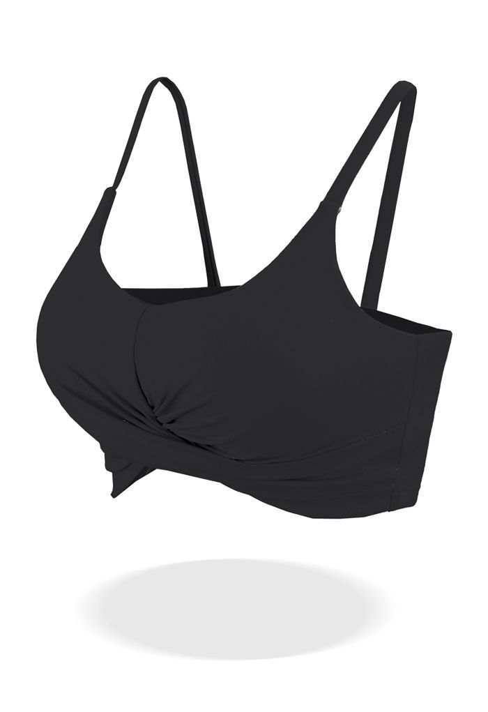 Crossover Ruched Low-Impact Sports Bra in Black