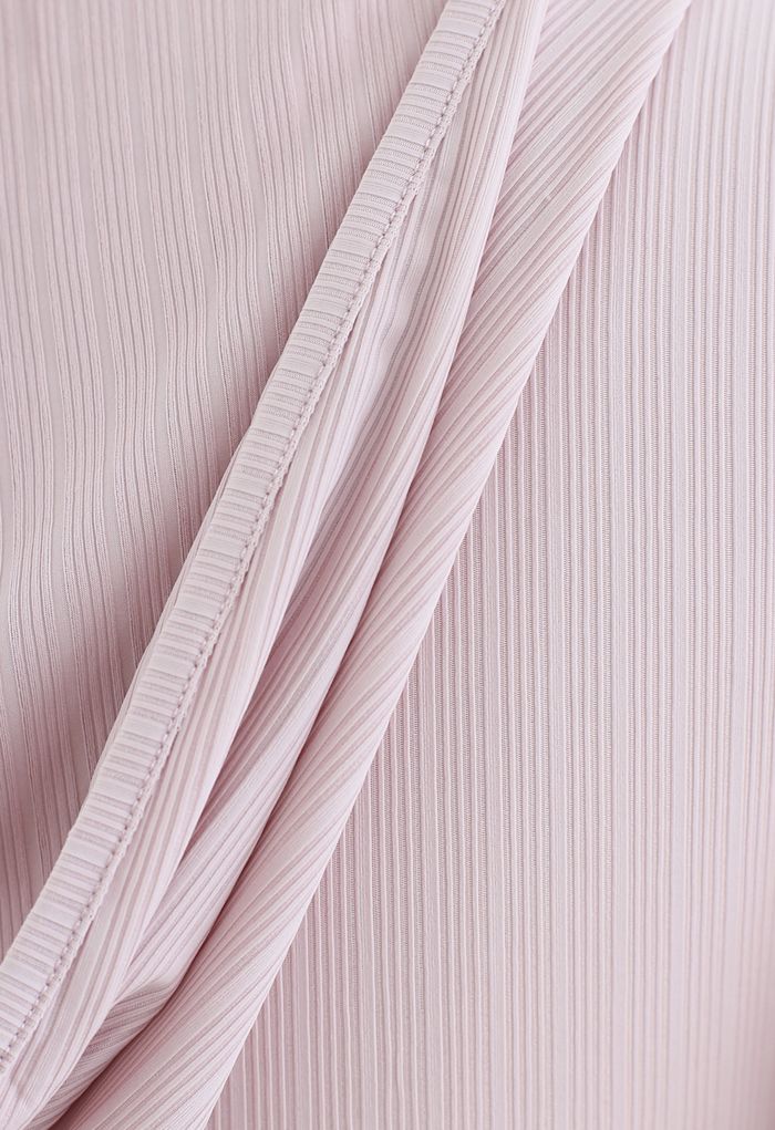 Stripe Crisscross Front Hooded Crop Sports Top in Light Pink