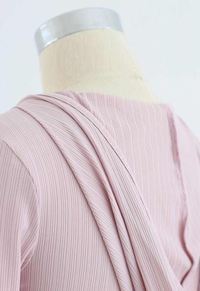 Stripe Crisscross Front Hooded Crop Sports Top in Light Pink