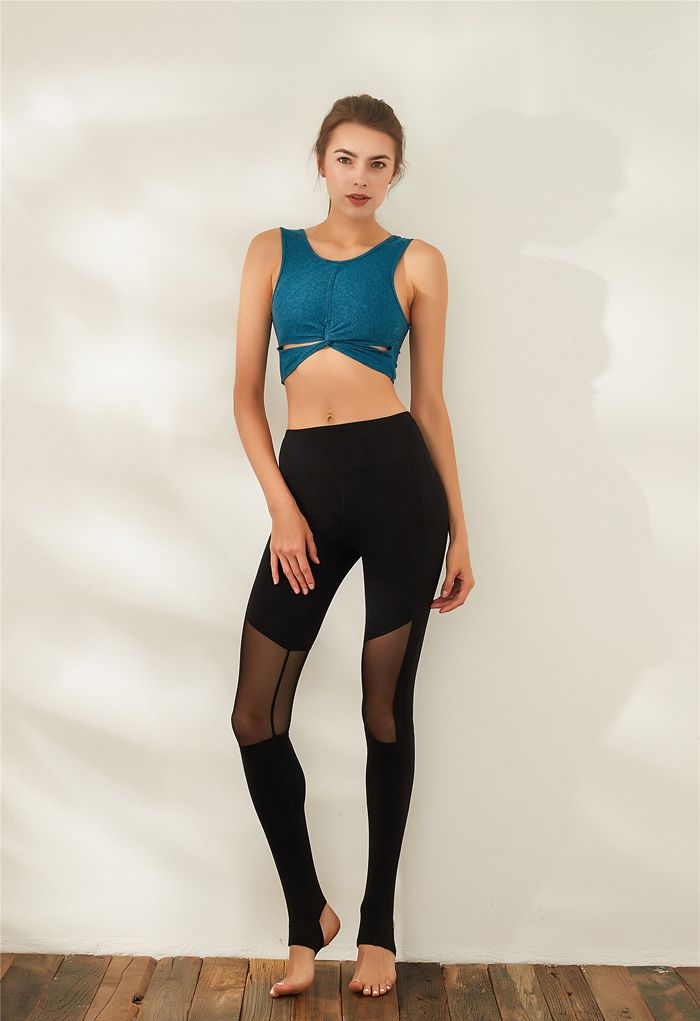 Twist Front Ribbed Sleeveless Low-Impact Sports Bra in Turquoise