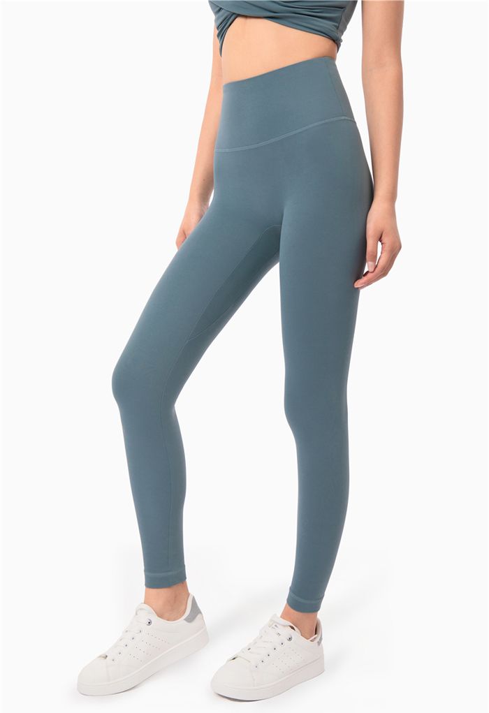 High Rise Peach Buttock Ankle-Length Leggings in Dusty Blue