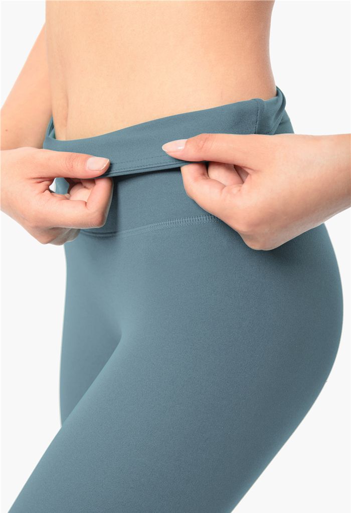 High Rise Peach Buttock Ankle-Length Leggings in Dusty Blue
