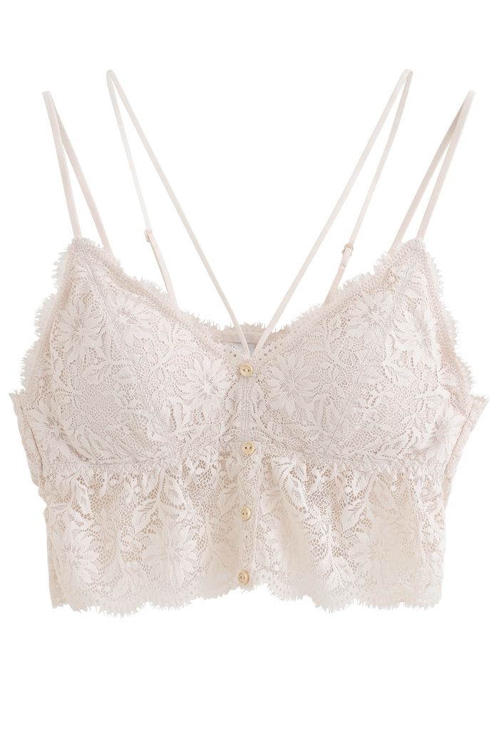 Strappy Full Lace Button Down Bustier Top in Nude Pink
