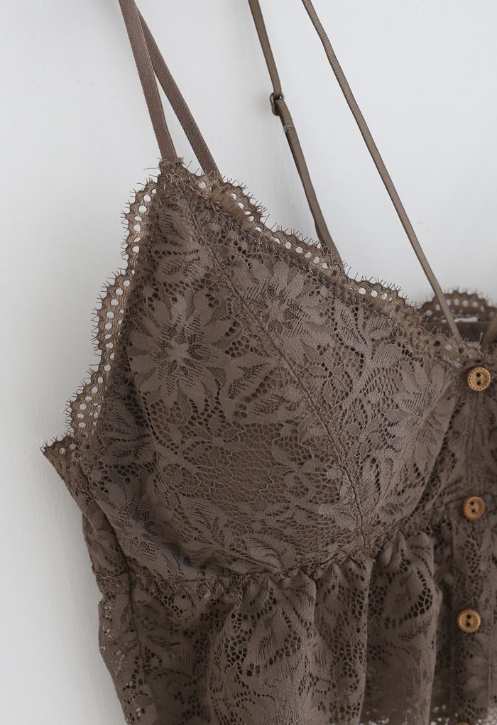 Strappy Full Lace Button Down Bustier Top in Brown
