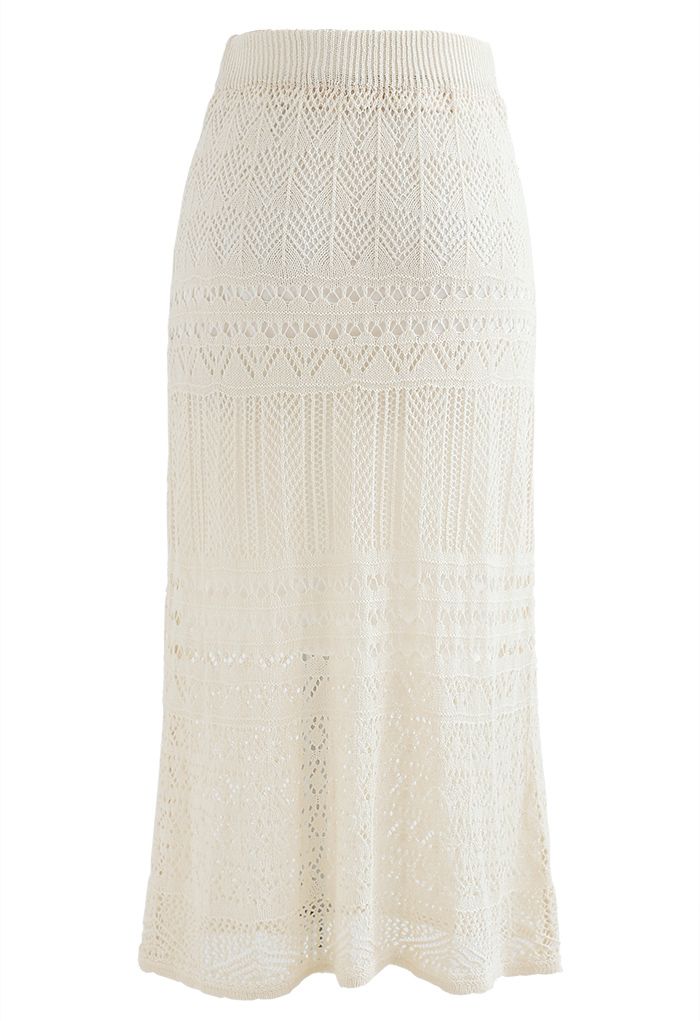 Versatile Hollow Out Knit Skirt in Cream
