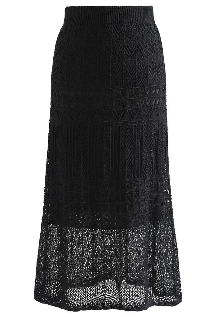 Versatile Hollow Out Knit Skirt in Black