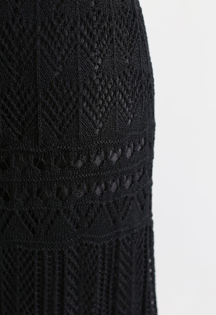 Versatile Hollow Out Knit Skirt in Black