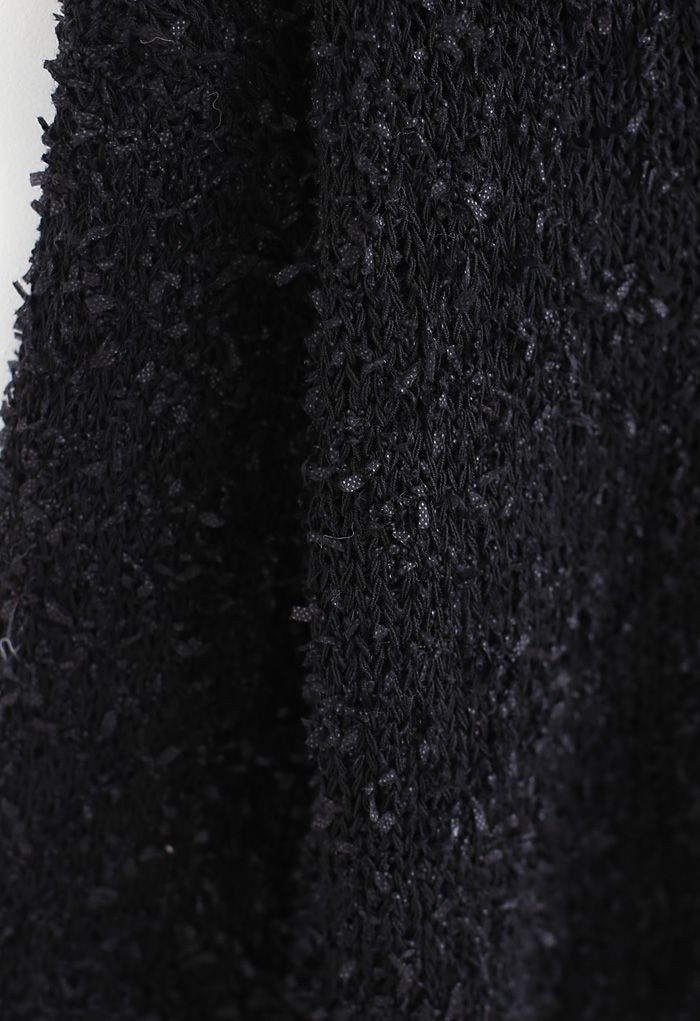 Cropped Fluffy Hollow Out Knit Sweater in Black