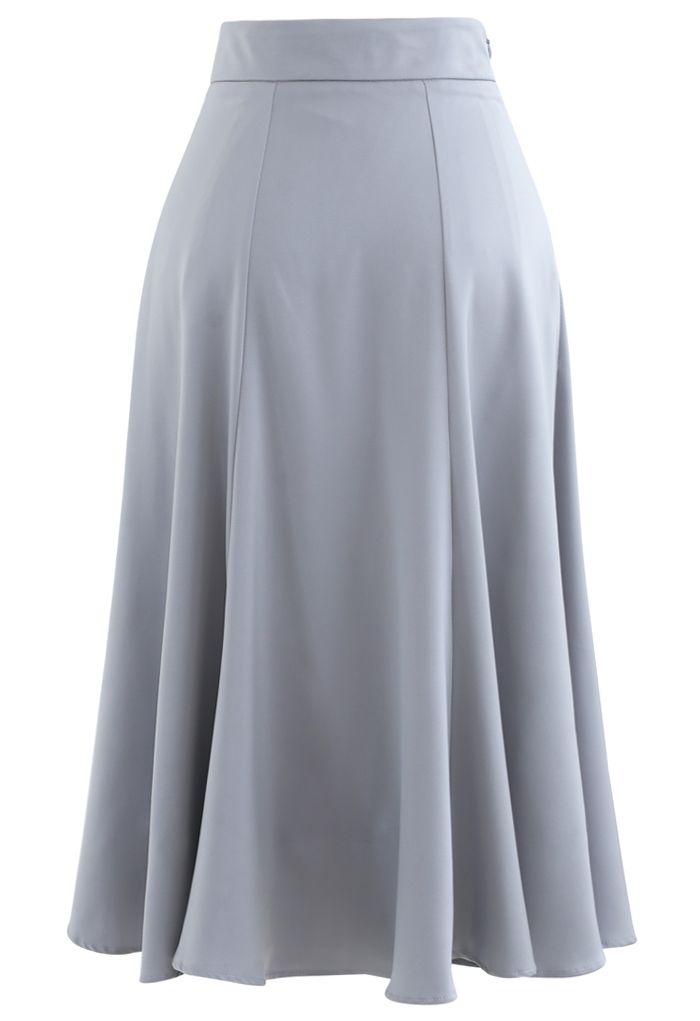 Satin A-Line Midi Skirt in Grey
