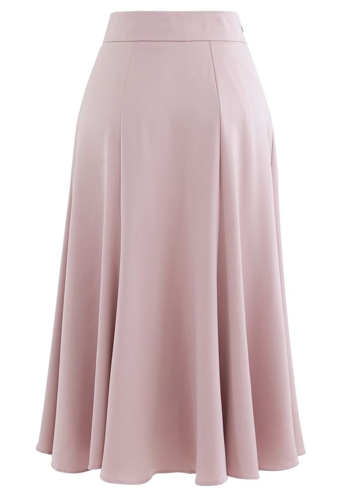 Satin A-Line Midi Skirt in Pink
