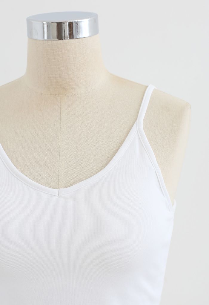 Cropped Rib Cami Tank Top in White
