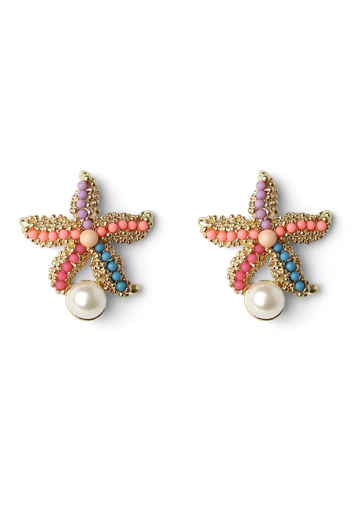 Pendientes estrella de mar con decoración de perlas