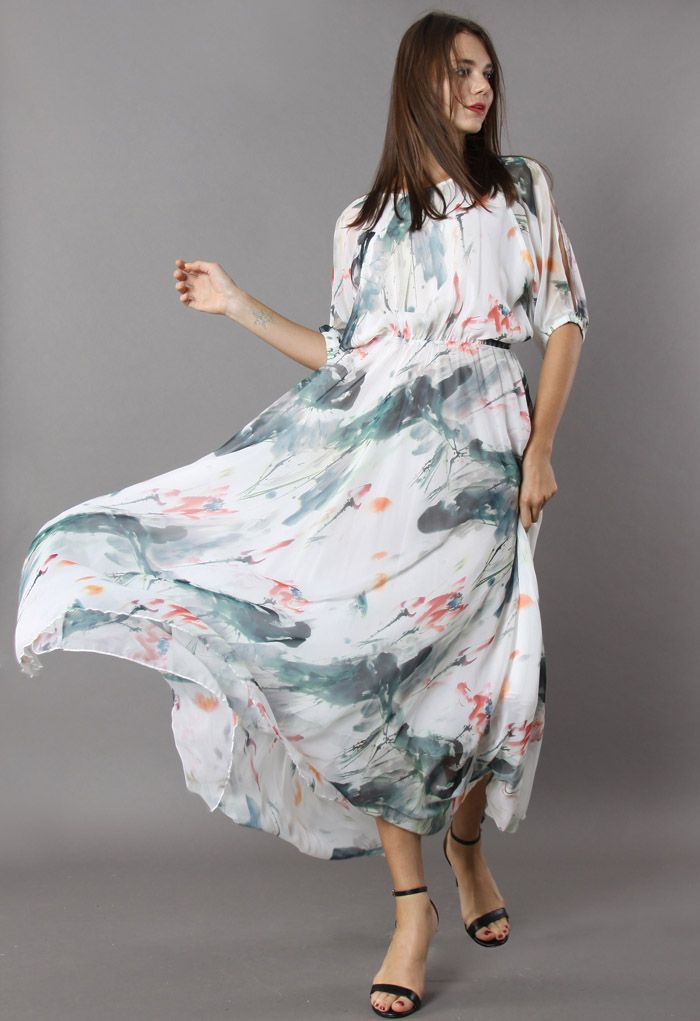 Gemalt im eleganten Aquarell - langen Kleid