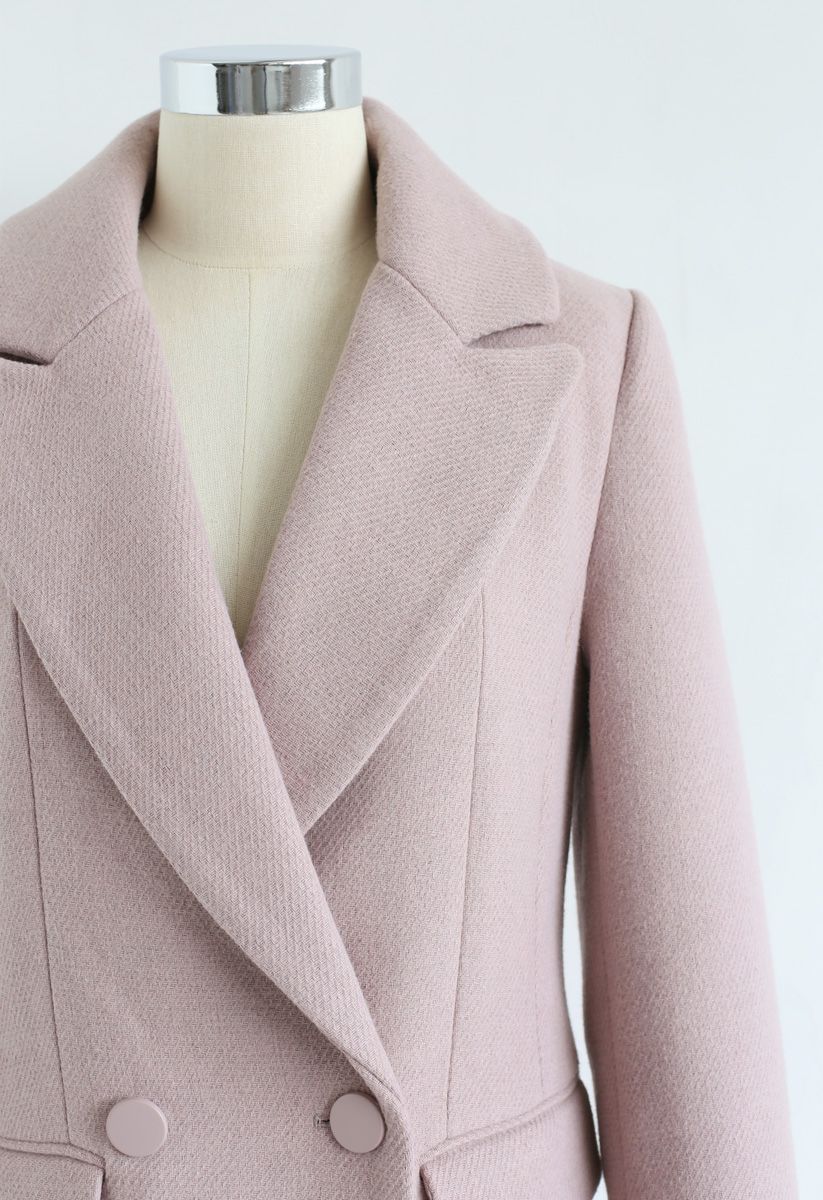 Fronttaschen Wollgemischter Longline Blazer in Pink