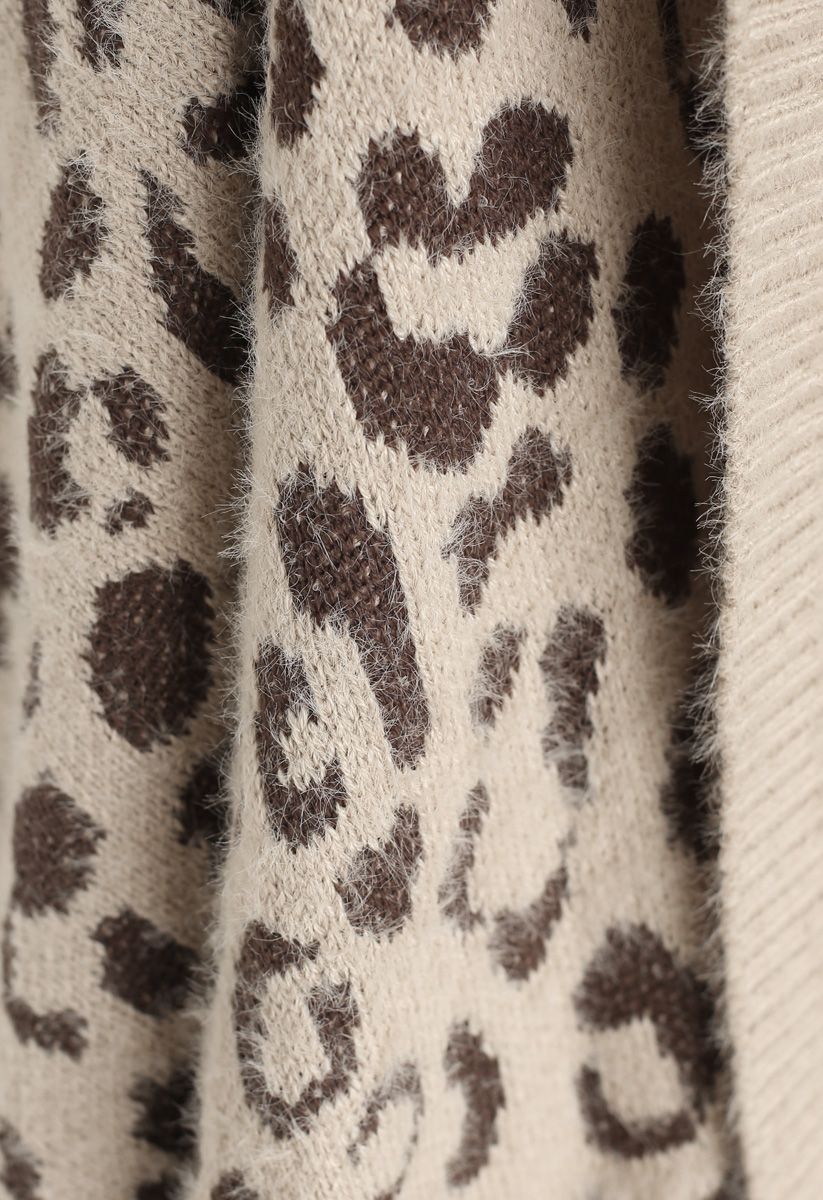 Fuzzy Leopard Batwing Sleeves Knit Cardigan
