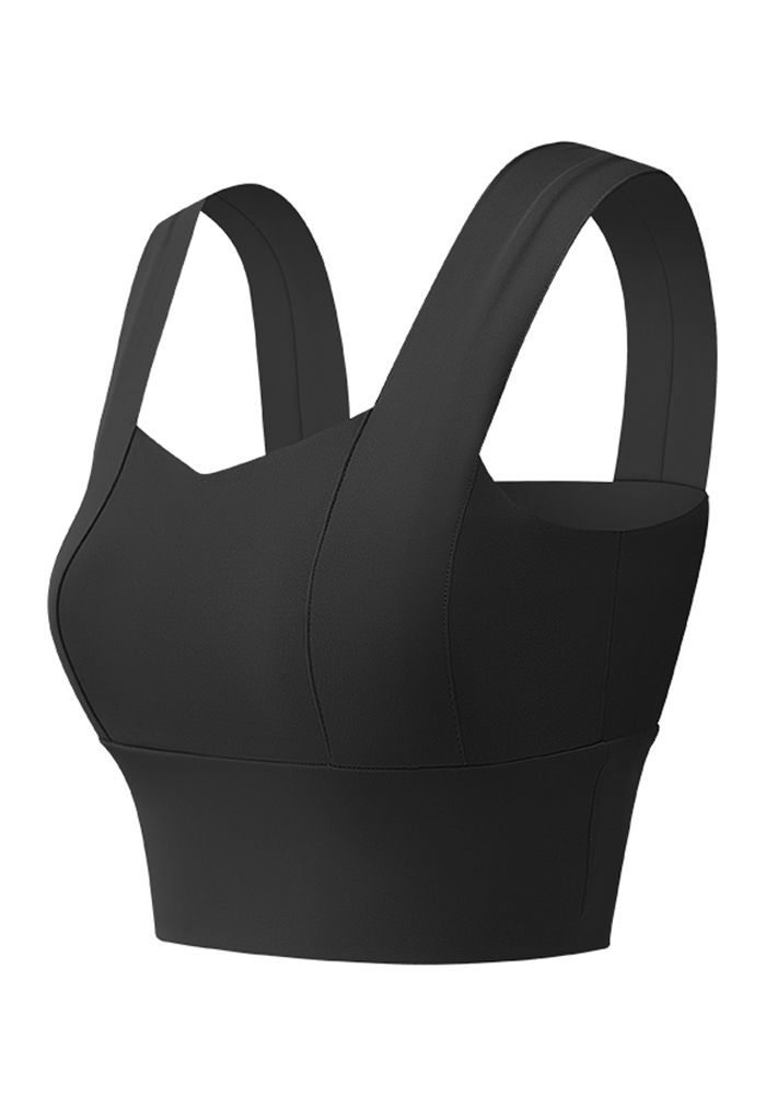 Strappy Seam Detail Medium-Impact Sports Bra in Black