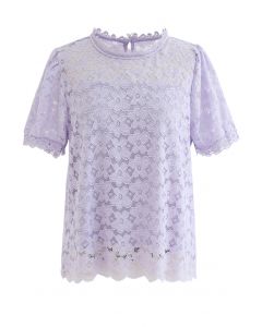 Flower-Covered Lace Top in Lilac
