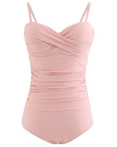 Ruched Design One-Piece Swimsuit in Pink