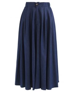 Daily Buttoned A-Line Midi Skirt in Navy