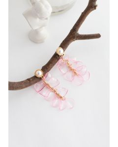 Pearl with Plastic Petal Drop Earrings in Pink