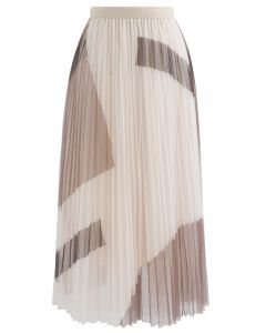 Falda de malla de doble capa con bloques de color en tostado