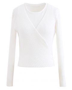 Two-Piece Soft Knit Cropped Top in White