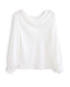 Satin Drape Neck Versatile Shirt in White