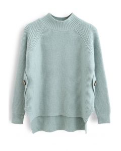 Button Side Hi-Lo Knit Sweater in Mint