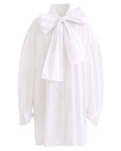 Bowknot Button-Down-Tunika-Hemdkleid in Weiß