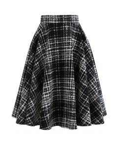 A-Line Black and White Plaid Pattern Skirt