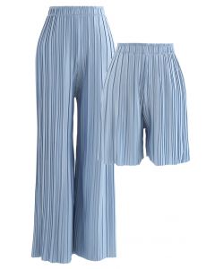 Voll plissierte zweiteilige Shorts und Hosen in Blau