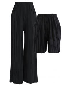 Voll plissierte zweiteilige Shorts und Hosen in Schwarz