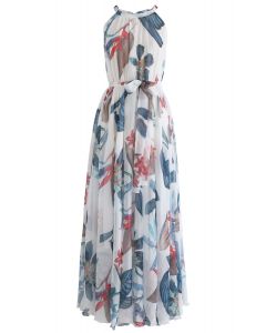 Acuarelas florales tropicales - Maxi Slip Dress en blanco
