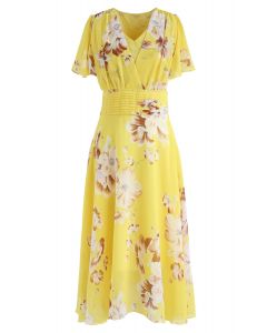 Sweet Surrender Floral Chiffon Kleid in Gelb
