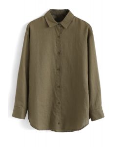 Long Sleeves Button Down Shirt in Armeegrün