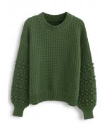 Bubble-Sleeve mit Pom-Pom-Detail-Pullover in Grün