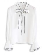 Bowknot Bell Sleeves Chiffontop in Weiß